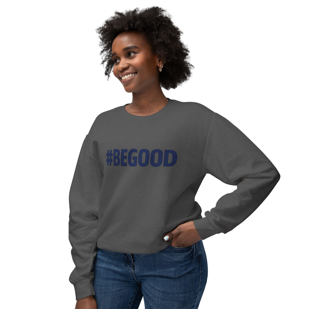 #BEGOOD Crewneck Sweatshirt — Blue Star Graphic Backside, Premium Casual Pullover | 7 Colors