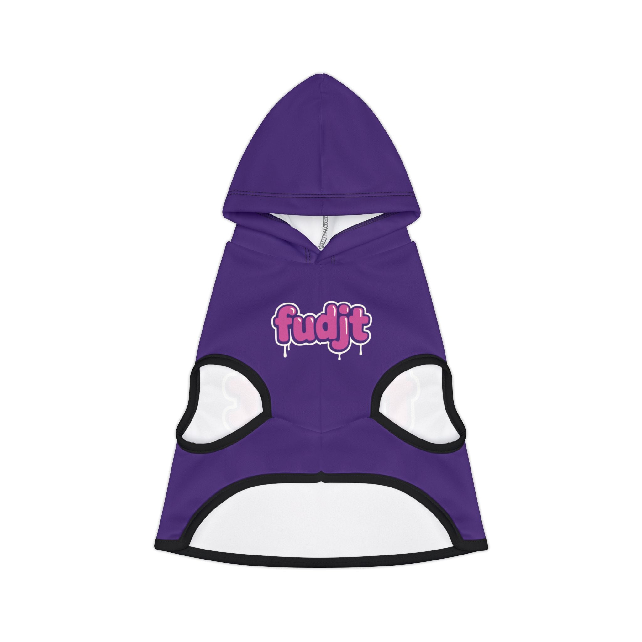 Purple fudjt Pet Hoodie with Pink Drip Design