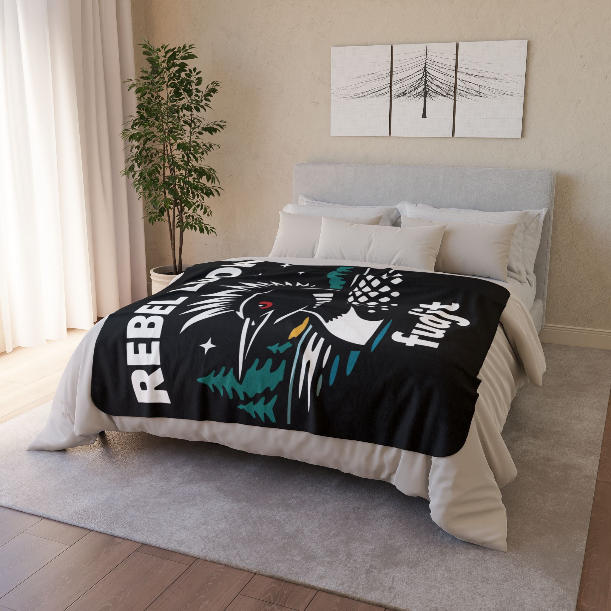 Rebel Loon fudjt Fleece Blanket — Retro Loon Nature Sherpa Throw | 2 Colors, 2 Sizes