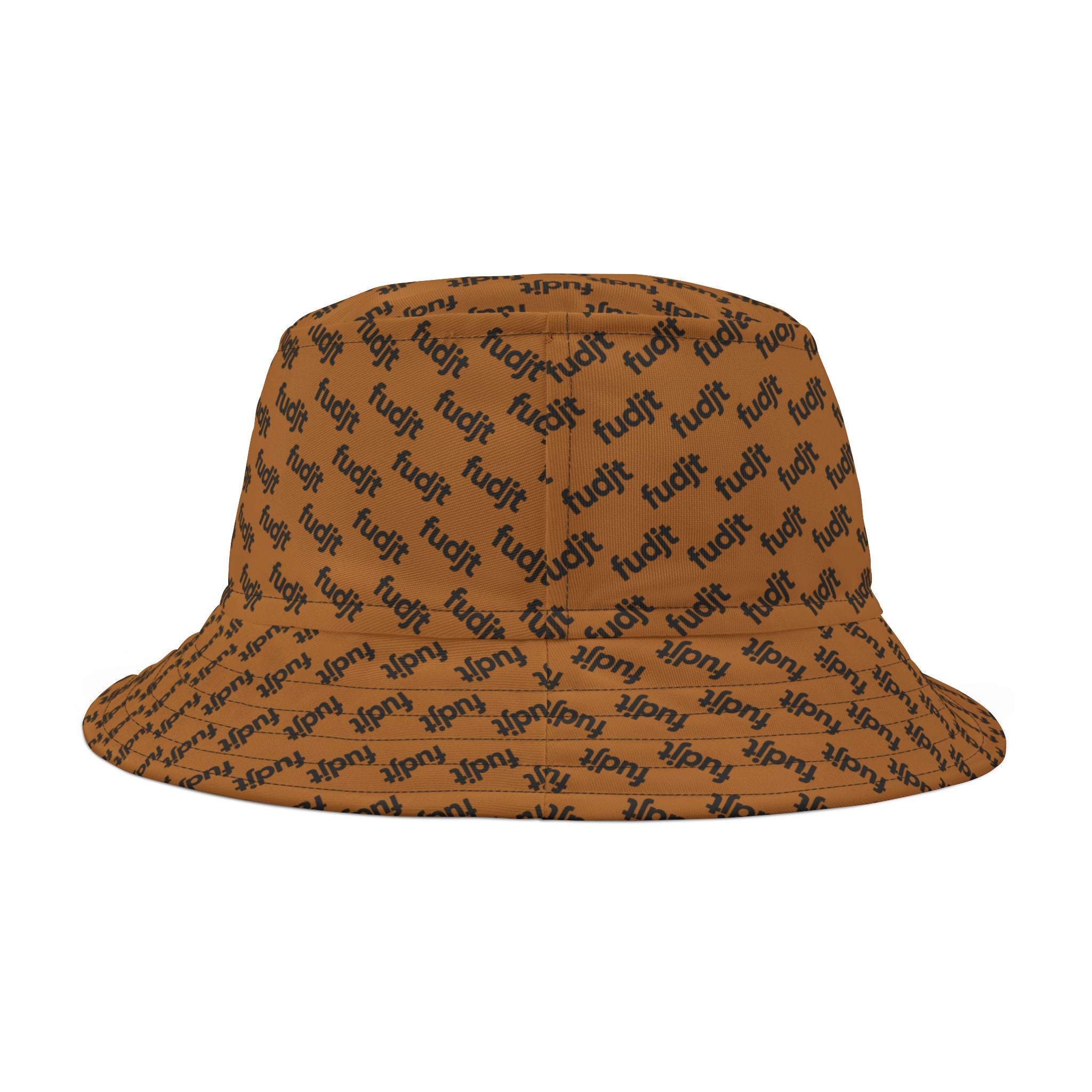 Trendy Black fudjt All Over Light Brown Bucket Hat