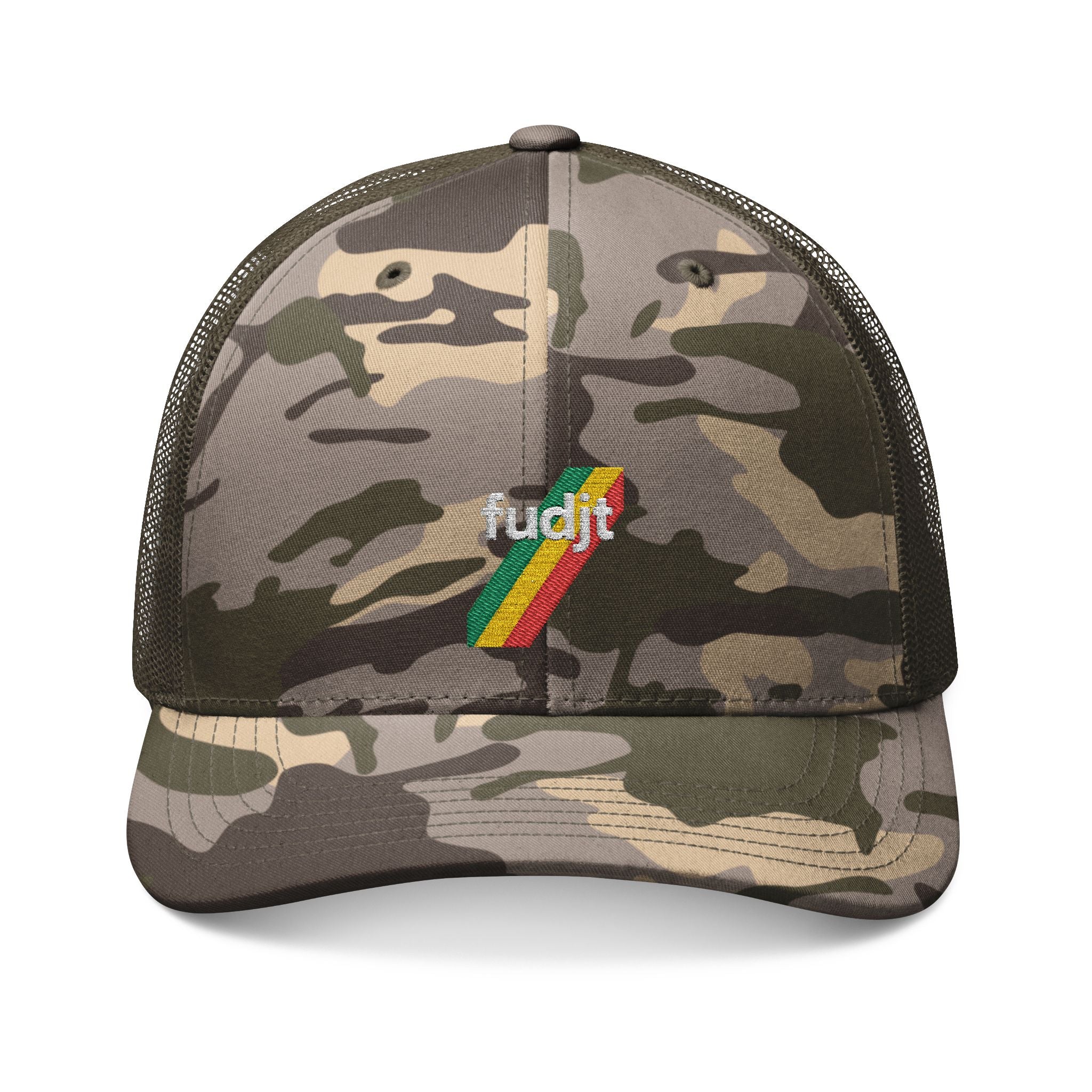 Camouflage Trucker Hat | fudjt Rasta45 Stripe Embroidery | 3 Colors