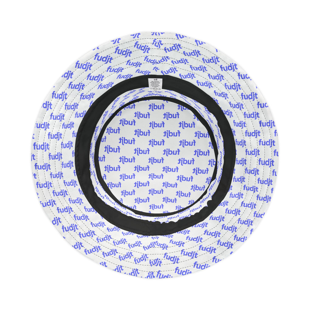 Trendy Light Blue fudjt All Over on White Bucket Hat
