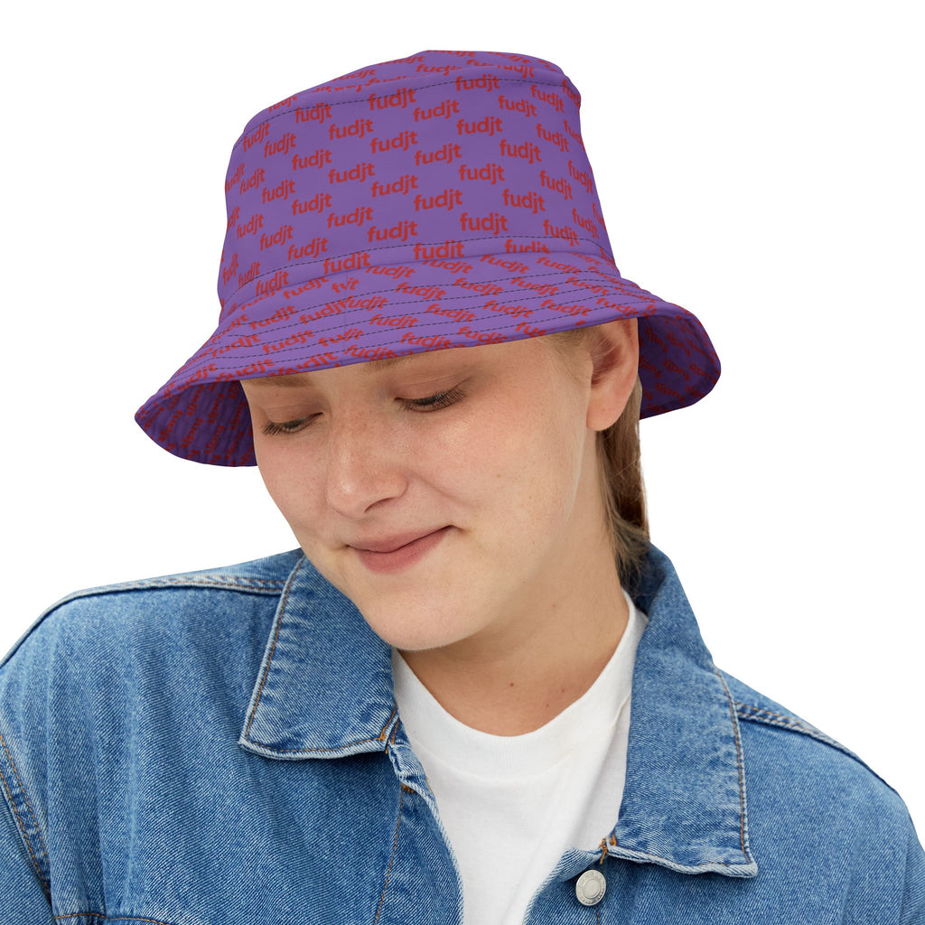 Trendy Red fudjt All Over on Light Purple Bucket Hat