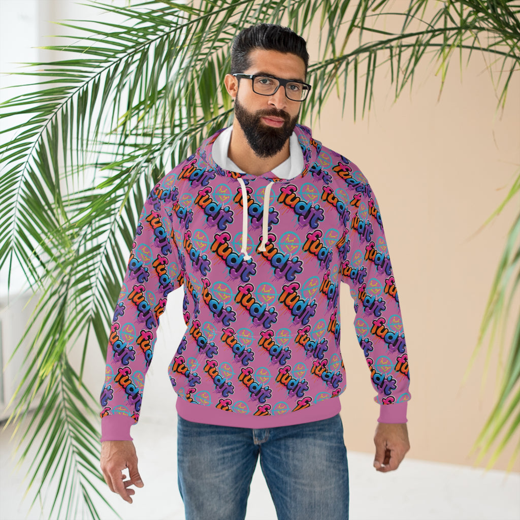 fudjt No Kings Clown Town Hoodie | All Over Light Pink Stagger Lee 5-45