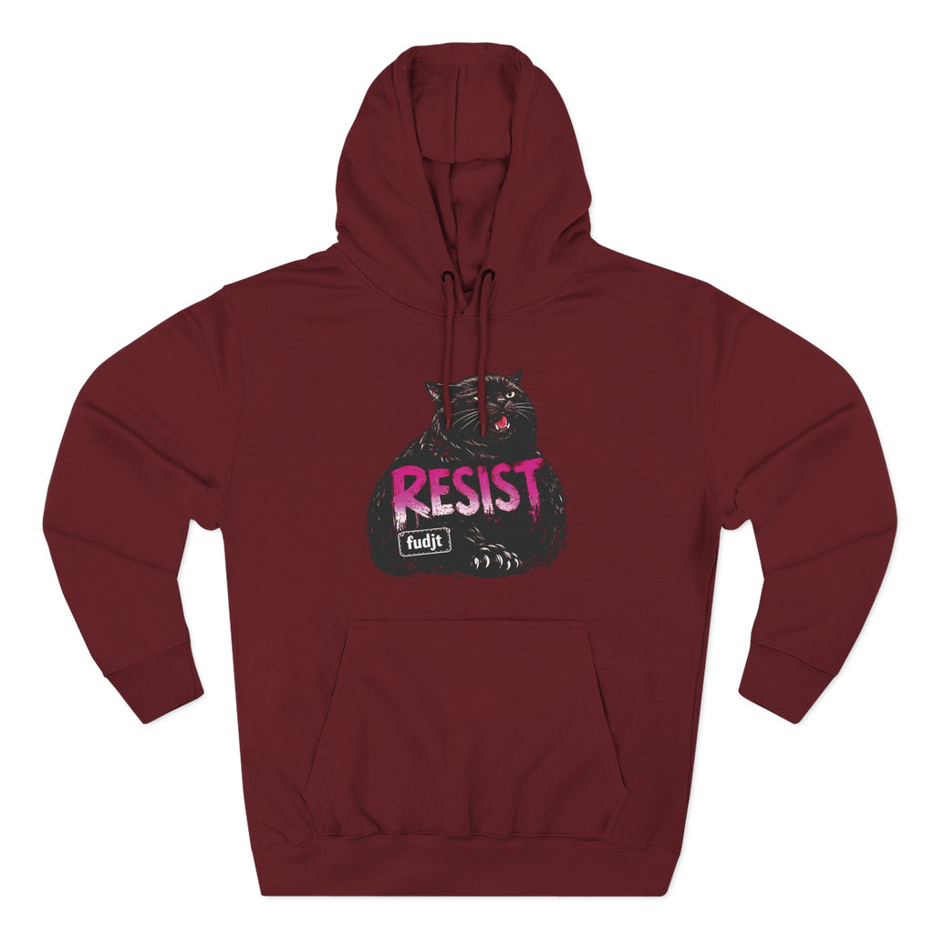 fudjt RESIST Hoodie – Premium Fleece Pullover with Black Pussycat Graphic | 14 Colors