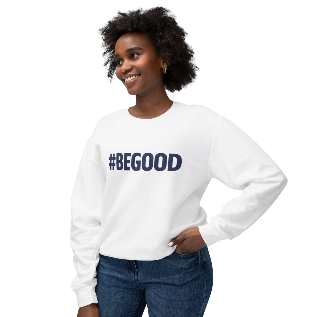 #BEGOOD Crewneck Sweatshirt — Blue Star Graphic Backside, Premium Casual Pullover | 7 Colors