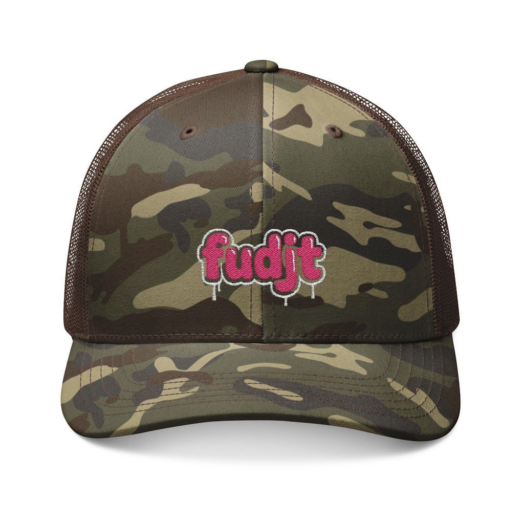Camouflage Trucker Hat | Pink Drip fudjt Embroidery | 3 Colors