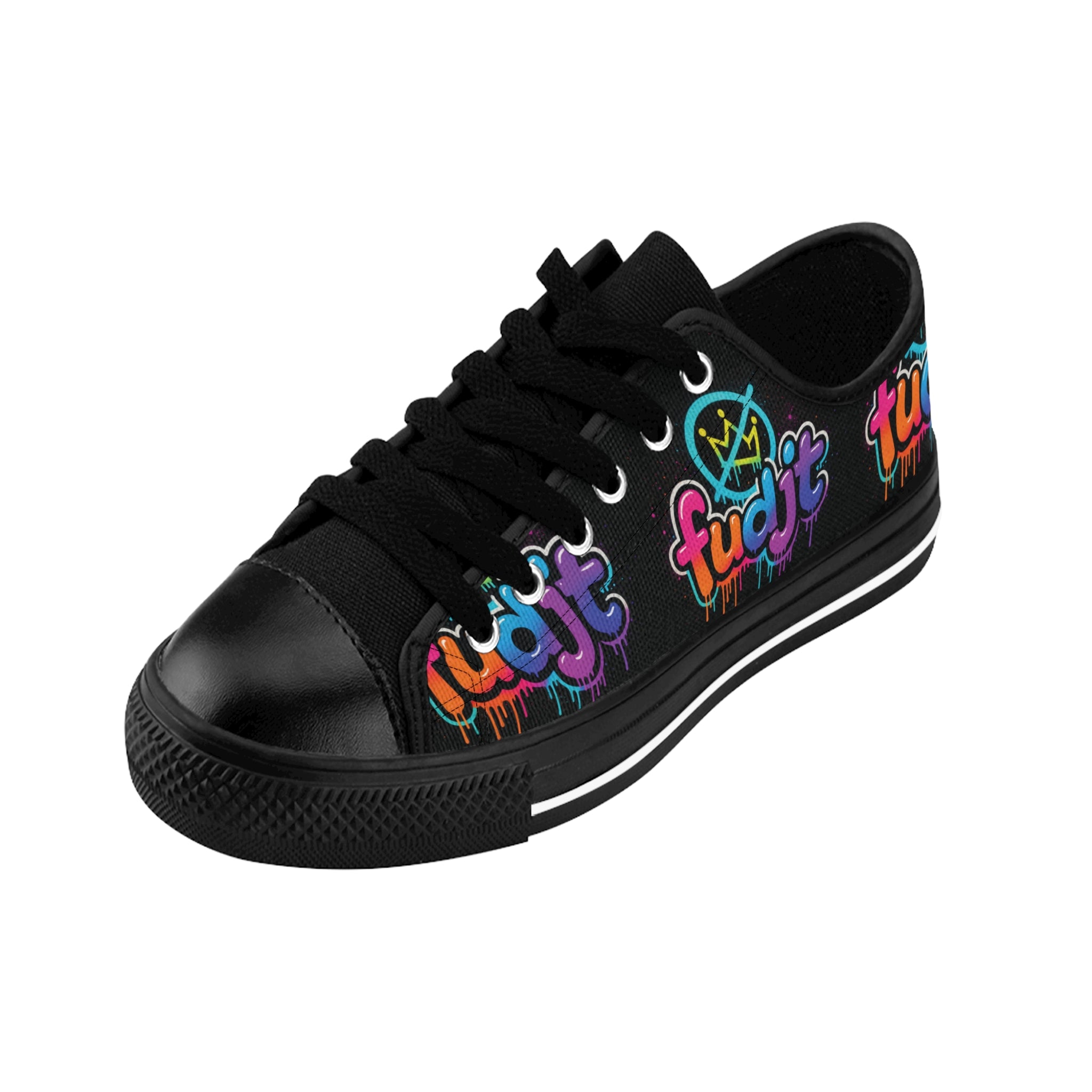 fudjt No Kings Clown Town Street Style Sneakers | Women & Girls Black All Over Low Top