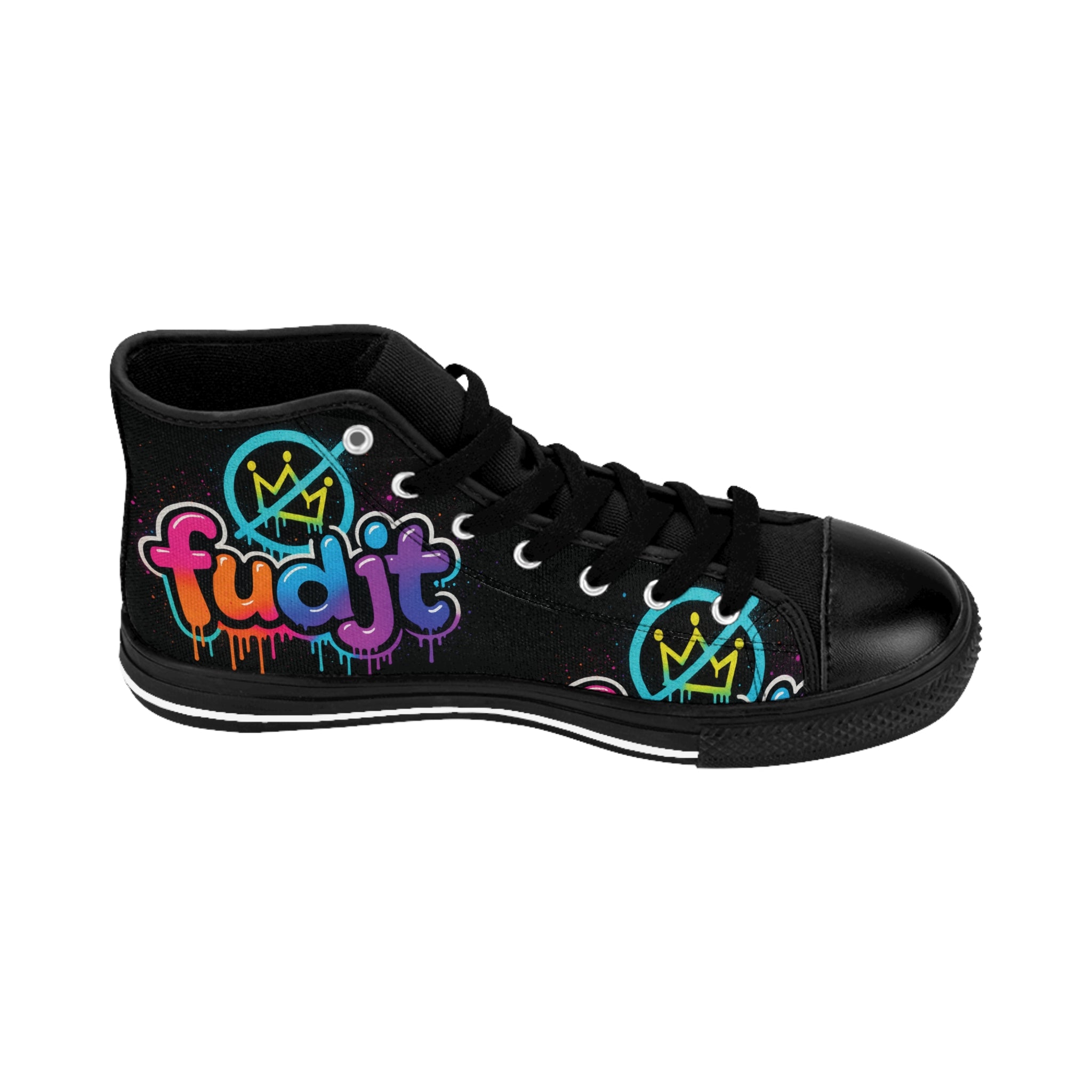 fudjt No Kings Clown Town Street Style Sneakers | Women & Girls Black & Bold High Top