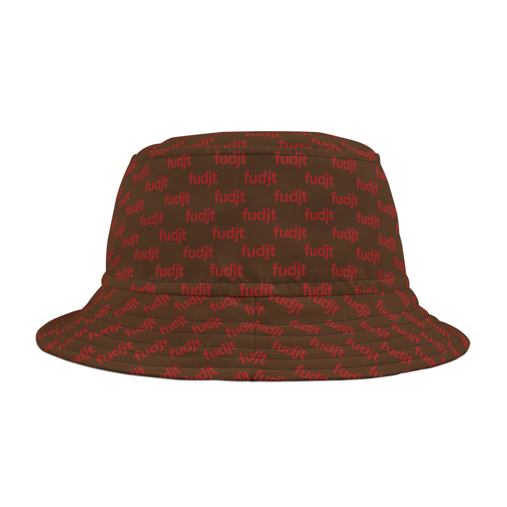 Trendy Red fudjt All Over on Dark Brown Bucket Hat