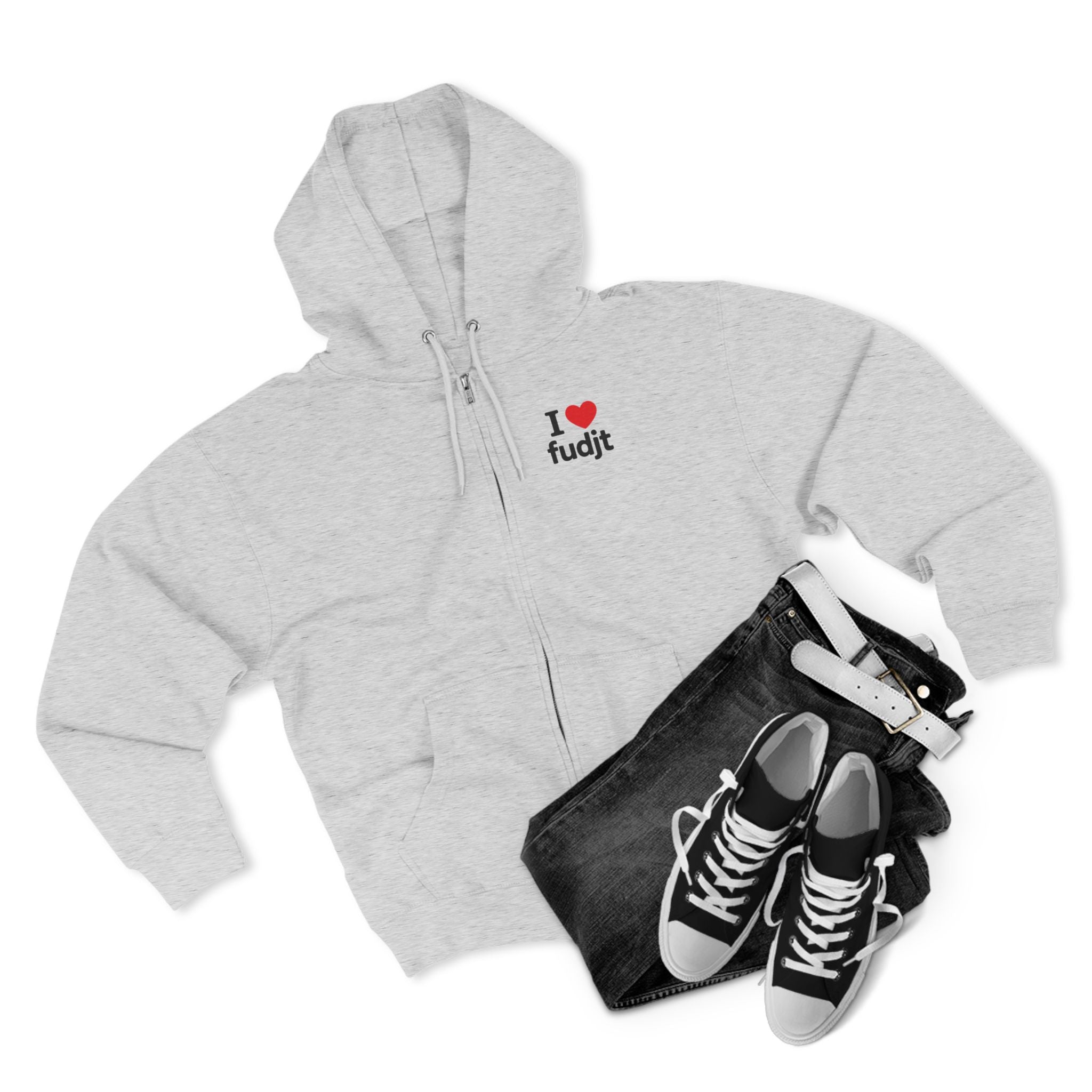 Zip Hoodie with I Heart fudjt + Lady Liberty | Front & Back Graphic | 4 Colors