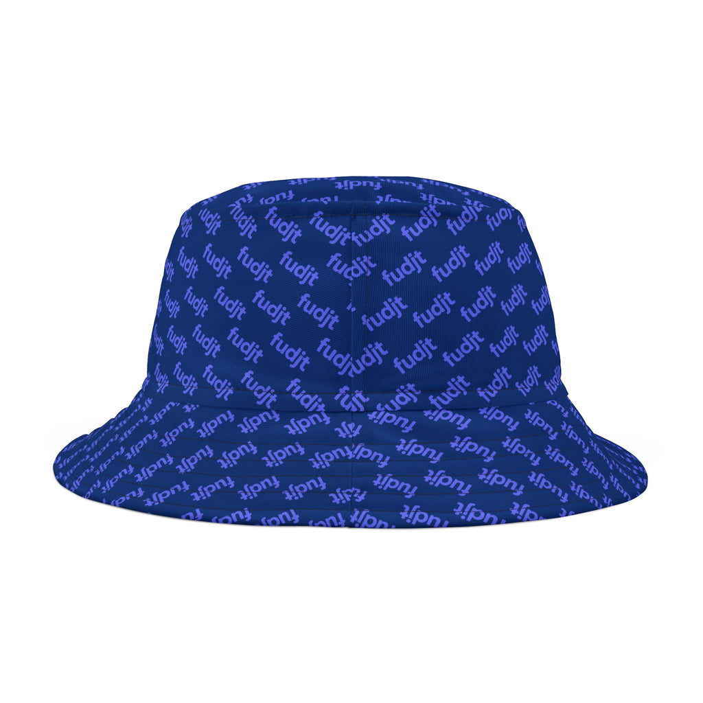 Trendy Light Blue fudjt All Over on Dark Blue Bucket Hat