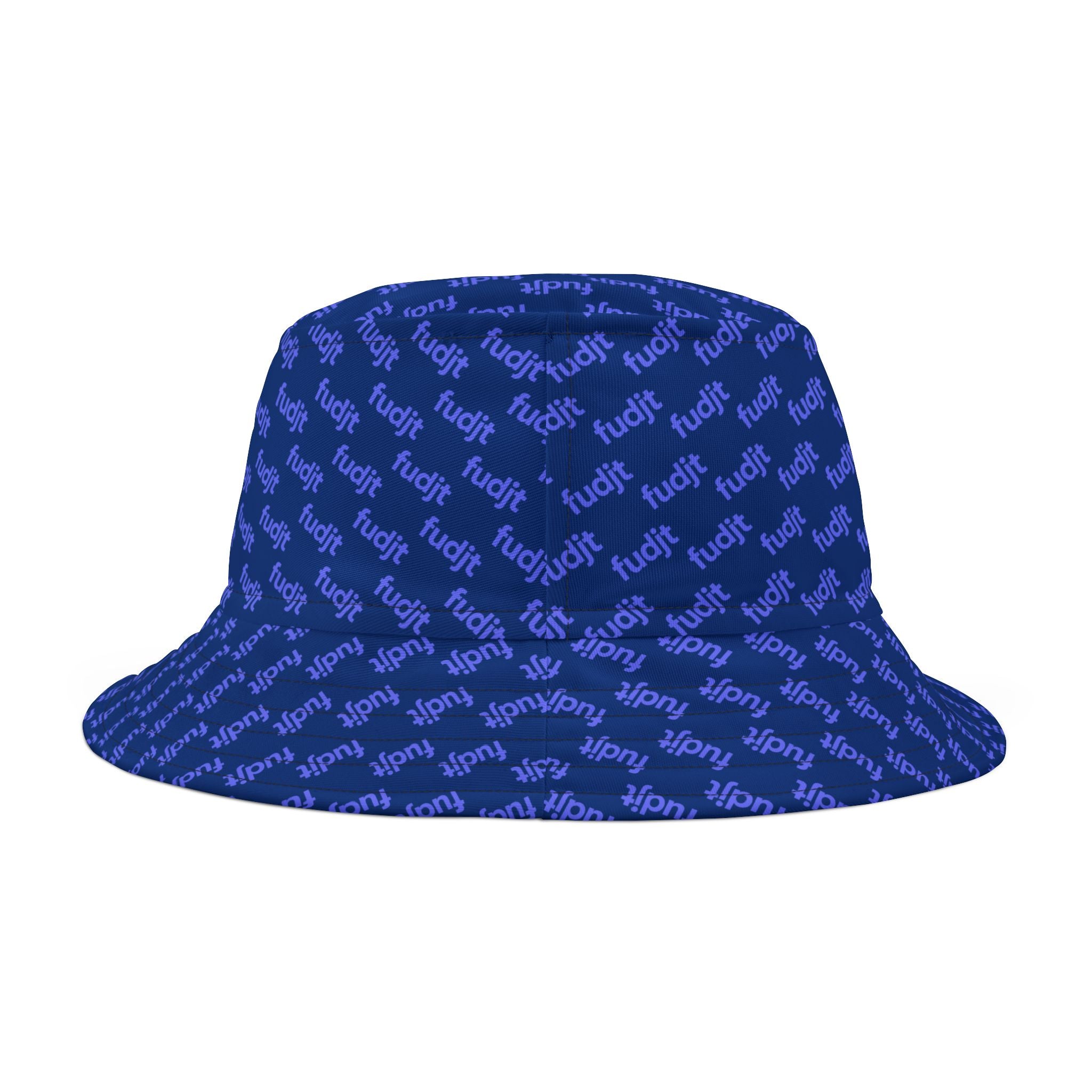 Trendy Light Blue fudjt All Over on Dark Blue Bucket Hat