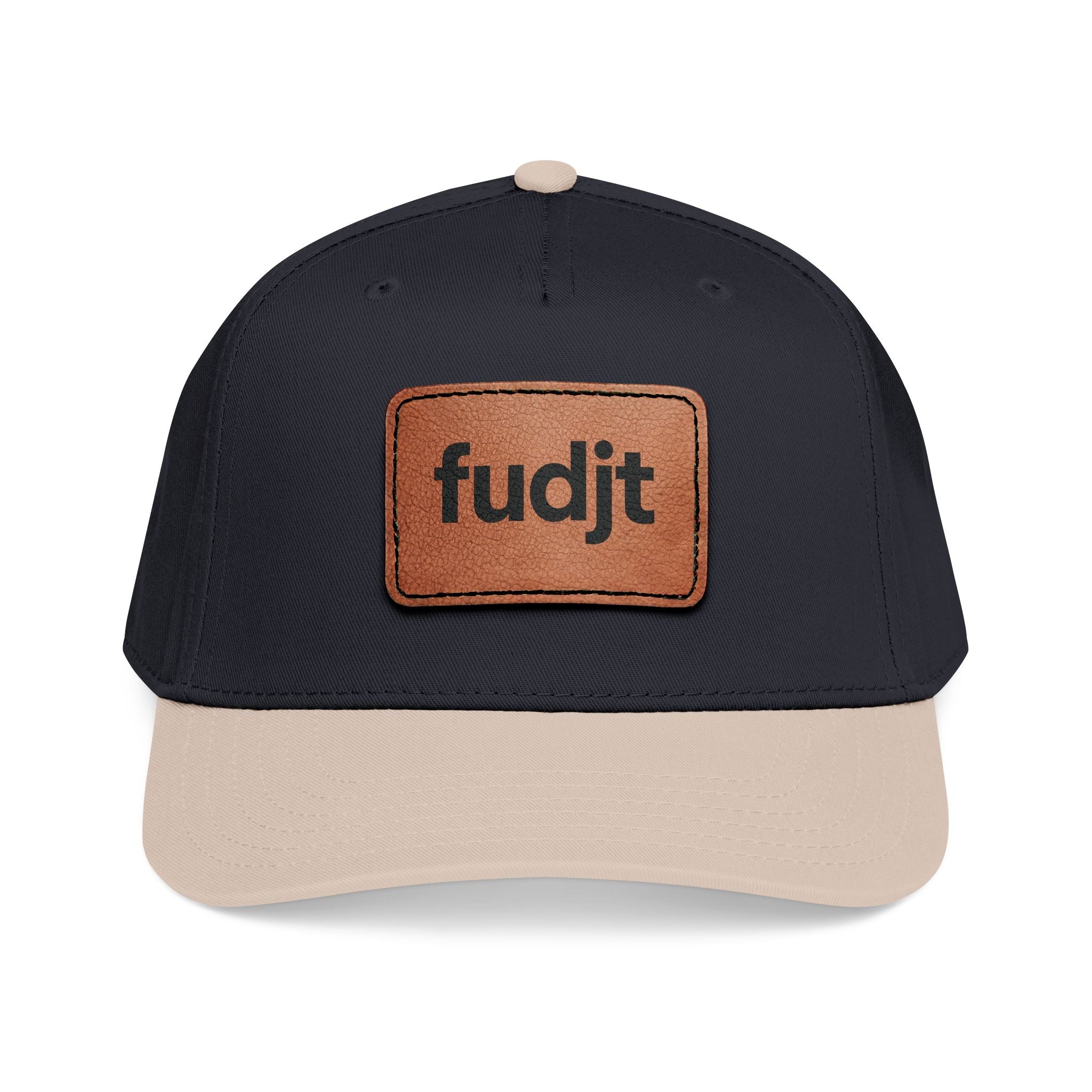 fudjt Leather Patch Baseball Cap — Mid Profile Trucker Hat | 30 Two-Tone Colors