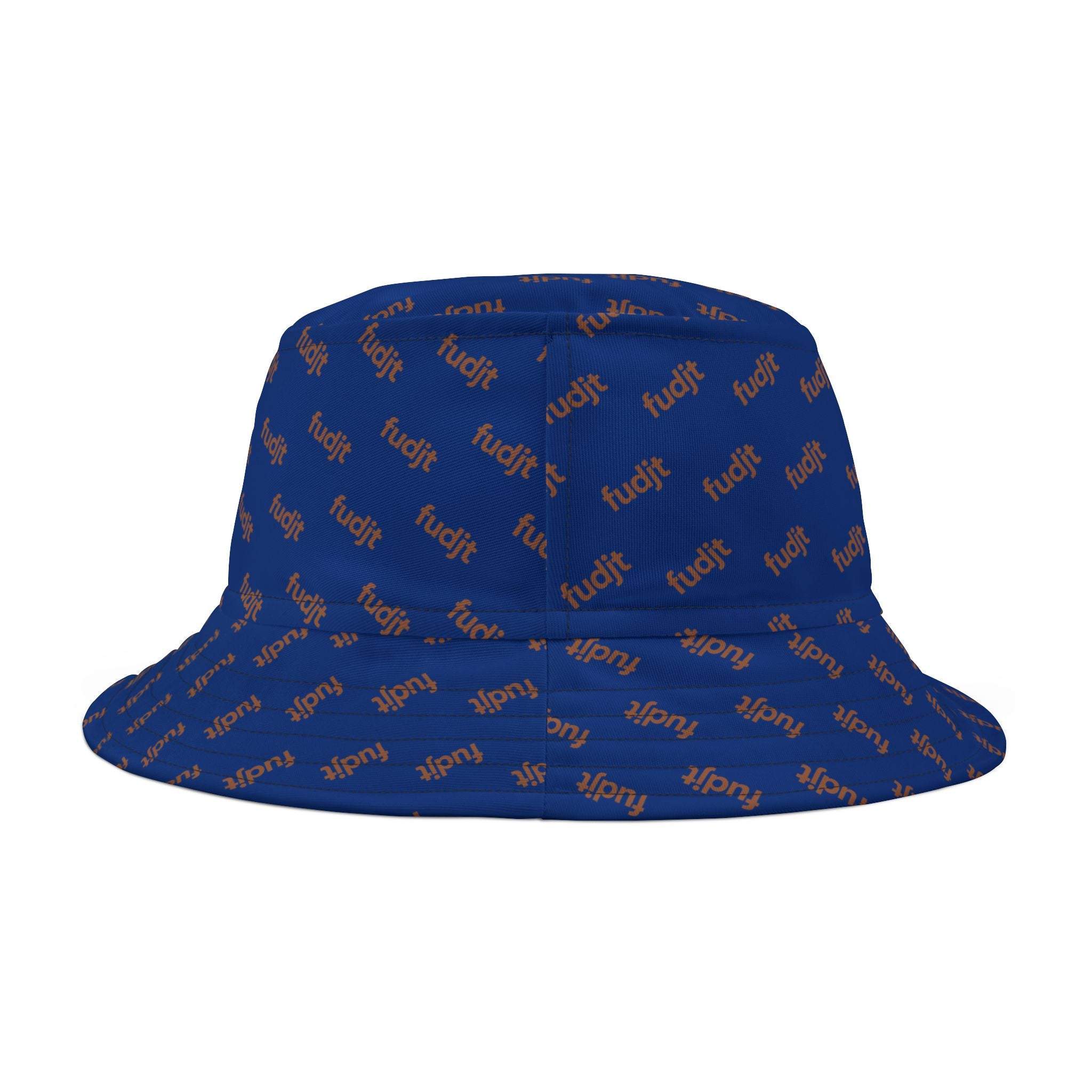 Trendy Brown fudjt All Over on Dark Blue Bucket Hat