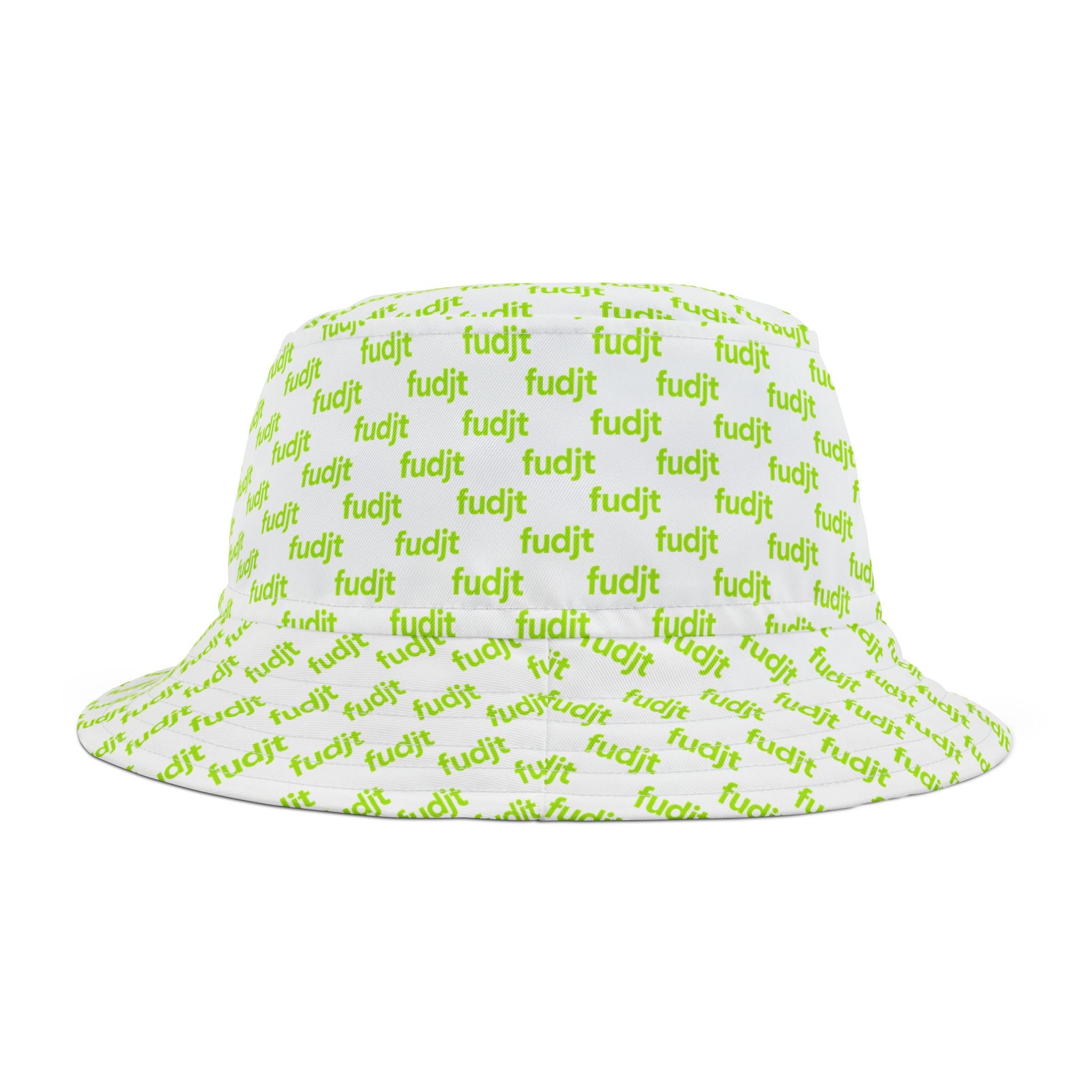 Trendy Lime Green fudjt All Over on White Bucket Hat