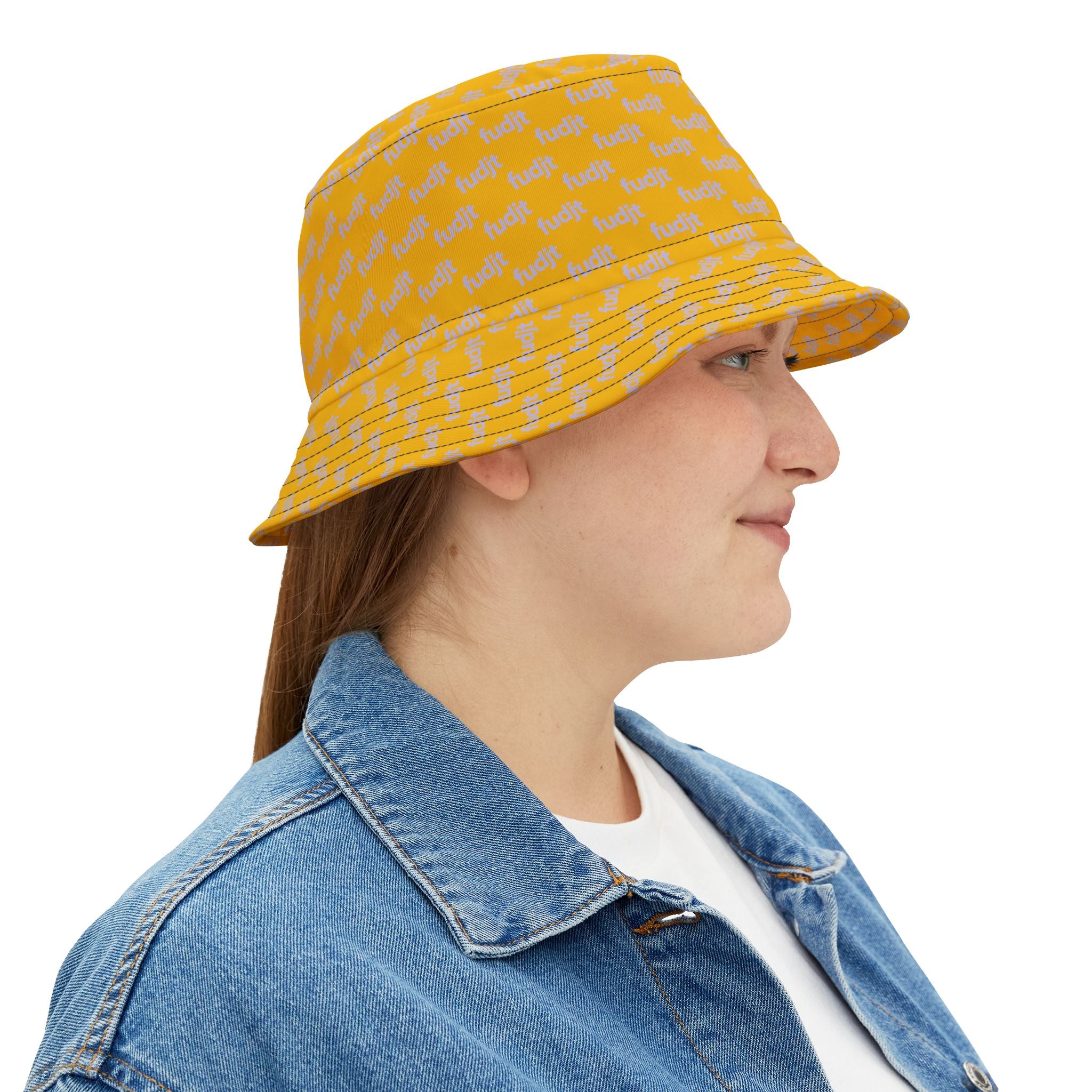 Trendy Lavender fudjt All Over on Yellow Bucket Hat