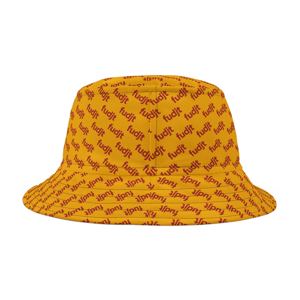 Trendy Red fudjt All Over on Yellow Bucket Hat