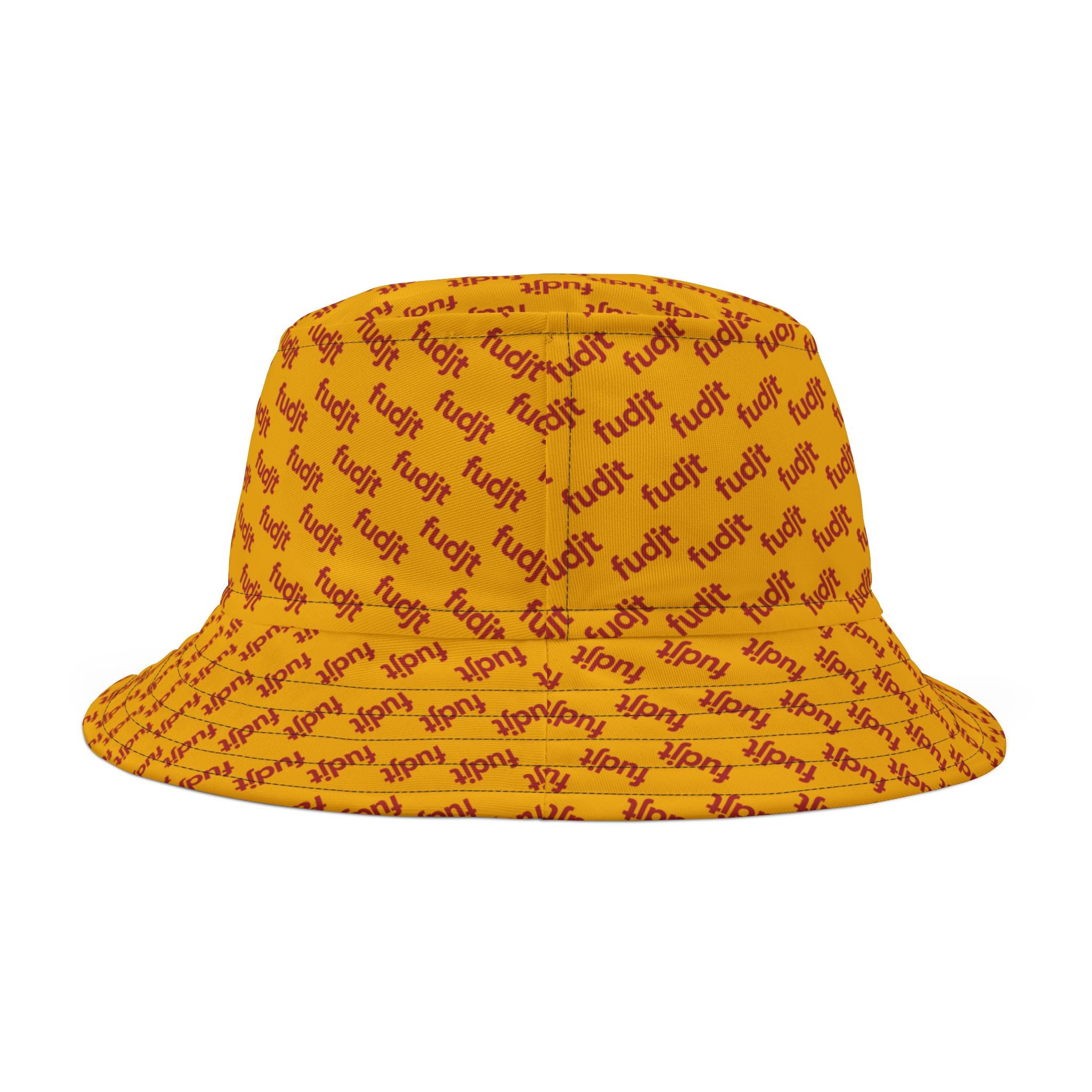 Trendy Red fudjt All Over on Yellow Bucket Hat