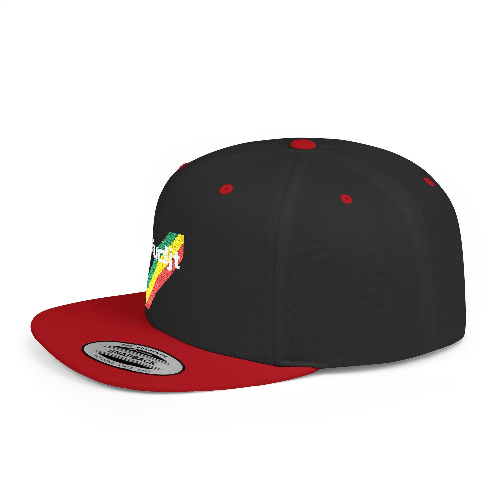 fudjt Flat Bill Snapback Hat | Rasta45 Stripe Embroidery | 2 Two-tone Colors