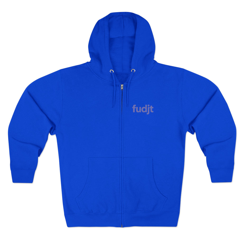Zip Hoodie with Bigfoot Rising Backside + Light Blue fudjt on Front | 8 Colors