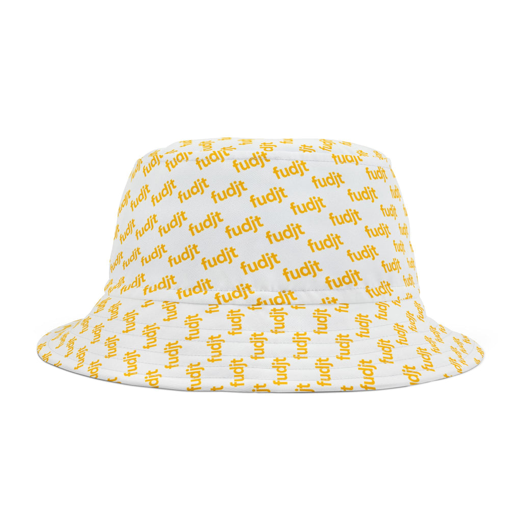 Trendy Yellow fudjt All Over on White Bucket Hat