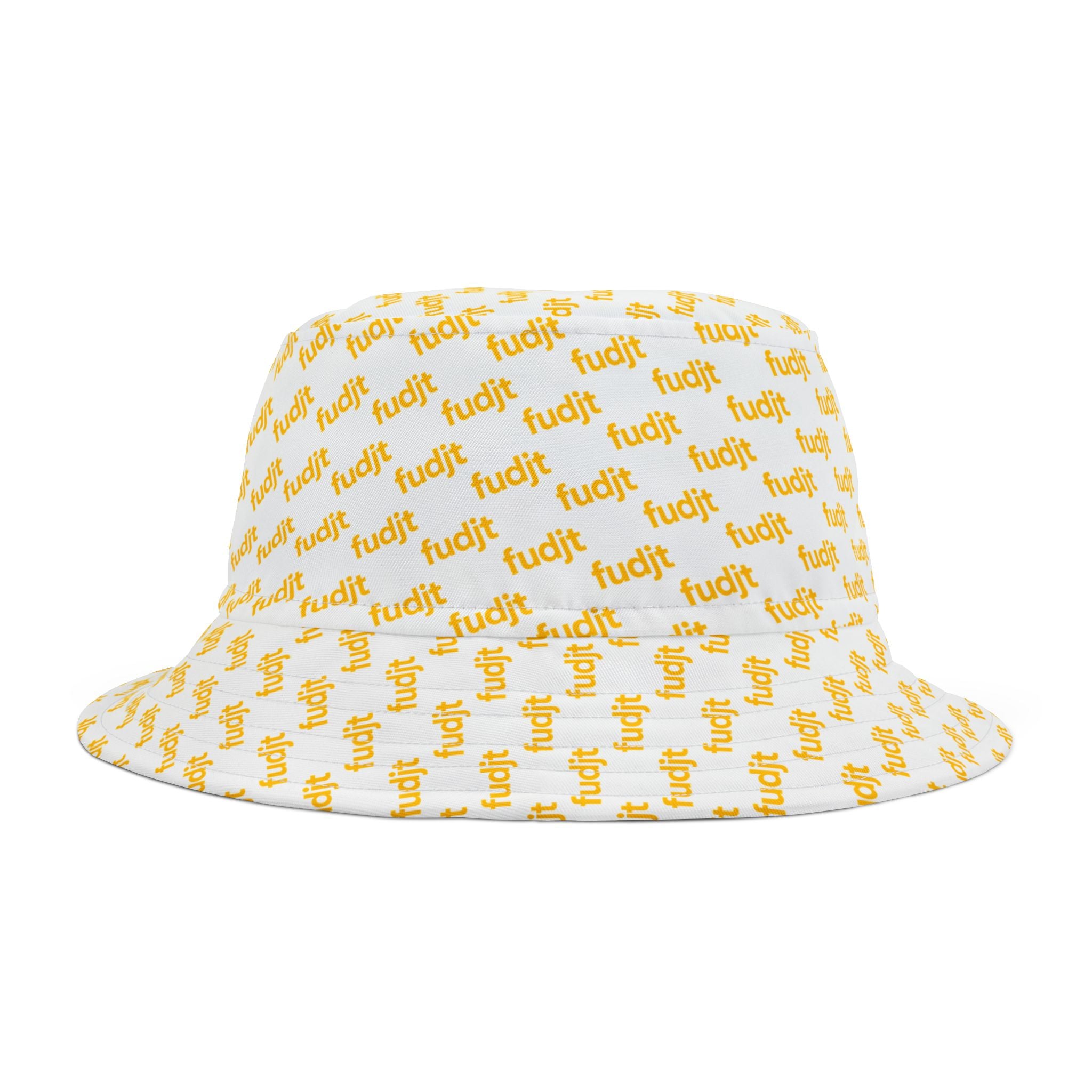 Trendy Yellow fudjt All Over on White Bucket Hat