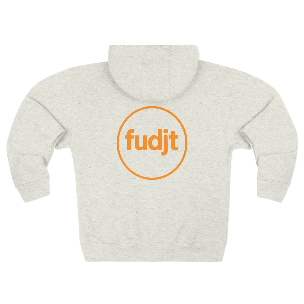 Orange fudjt Circle Zip Hoodie | Front & Back Graphic | 8 Colors