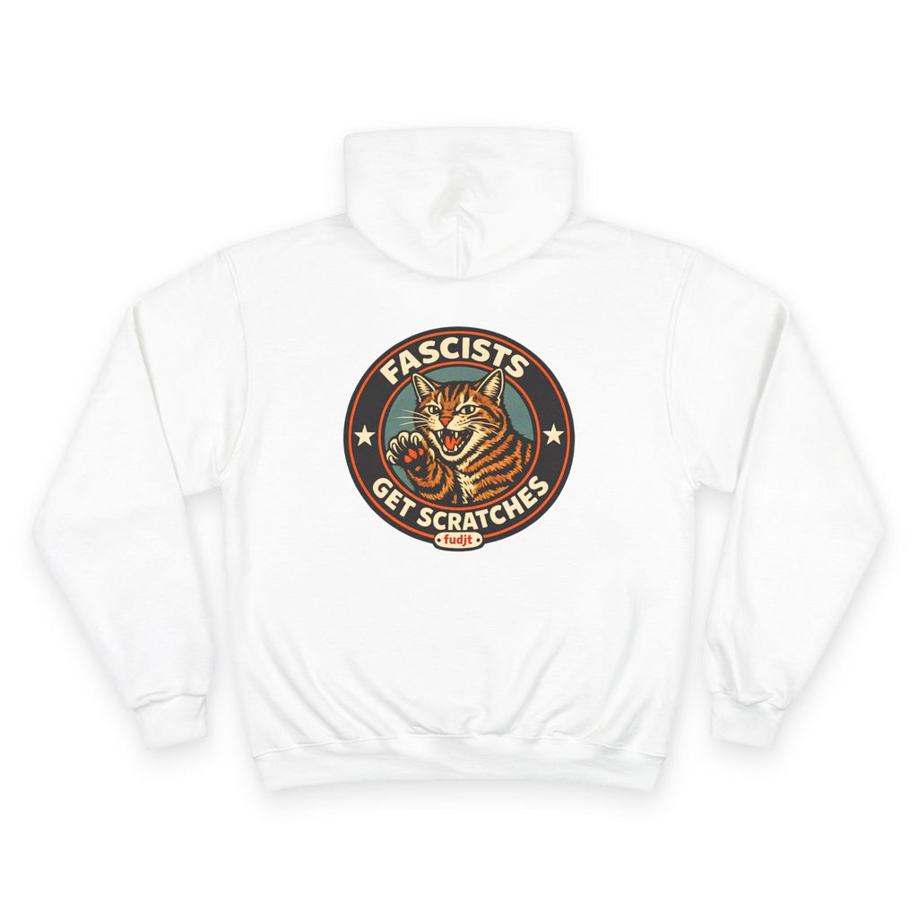Fascists Get Scratches / No Tyrants Champion Cat Hoodie | Front & Back Graphics | 7 Colors