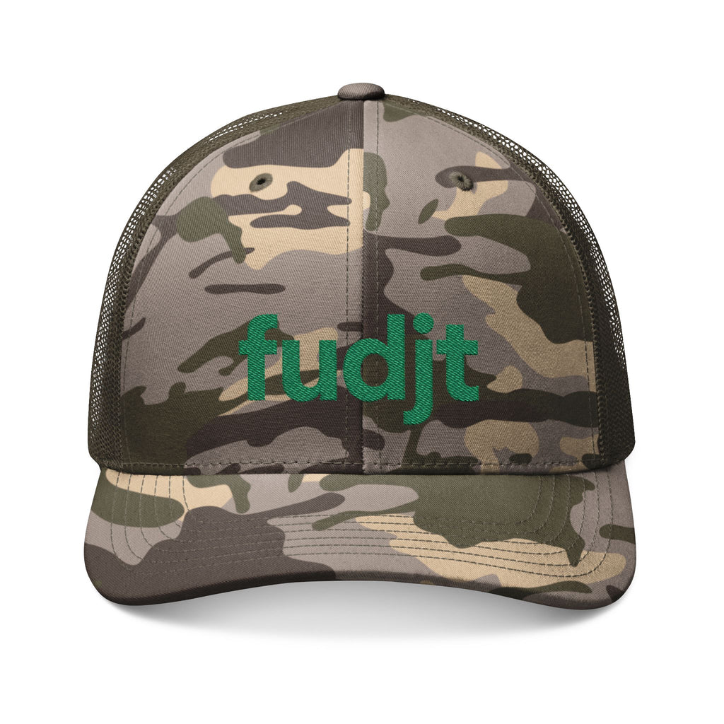 Camouflage Trucker Hat with Green fudjt Logo Embroidery | 3 Colors