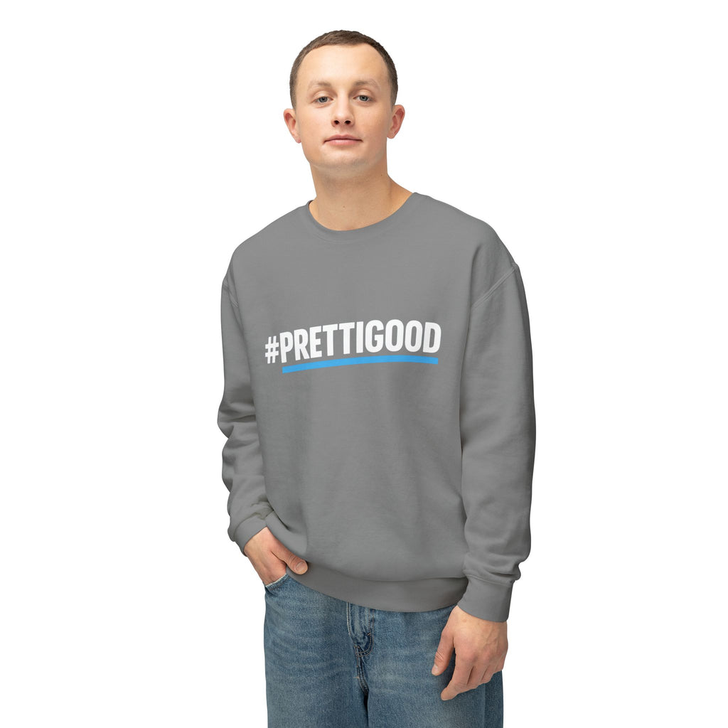 #PrettiGood Crewneck Sweatshirt — Blue Star Graphic Backside, Premium Casual Pullover | 7 Colors
