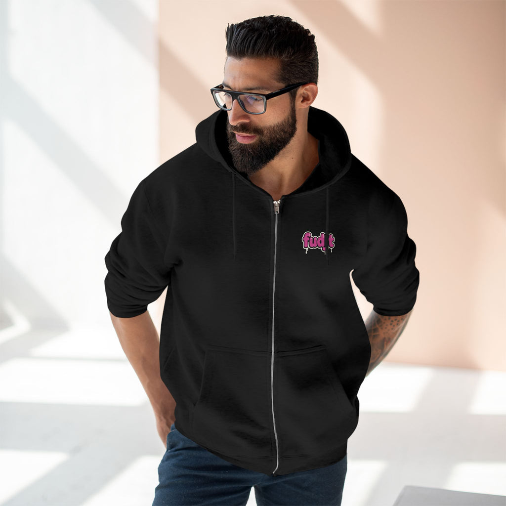 Zip Hoodie with Pink Drip fudjt | Front & Back Graphic | 8 Colors