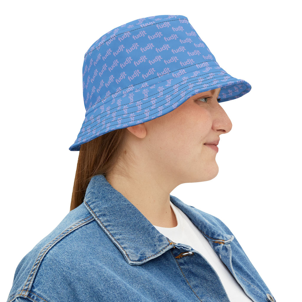 Trendy Lavender fudjt All Over on Light Blue Bucket Hat