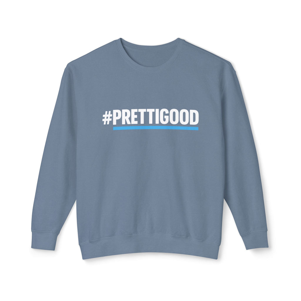 #PrettiGood Crewneck Sweatshirt — Blue Star Graphic Backside, Premium Casual Pullover | 7 Colors