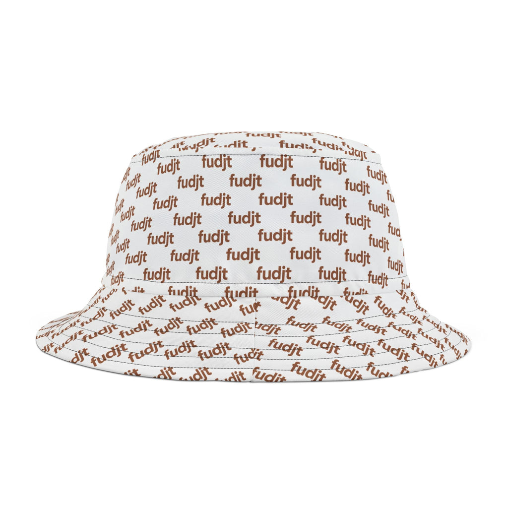 Trendy Brown fudjt All Over on White Bucket Hat