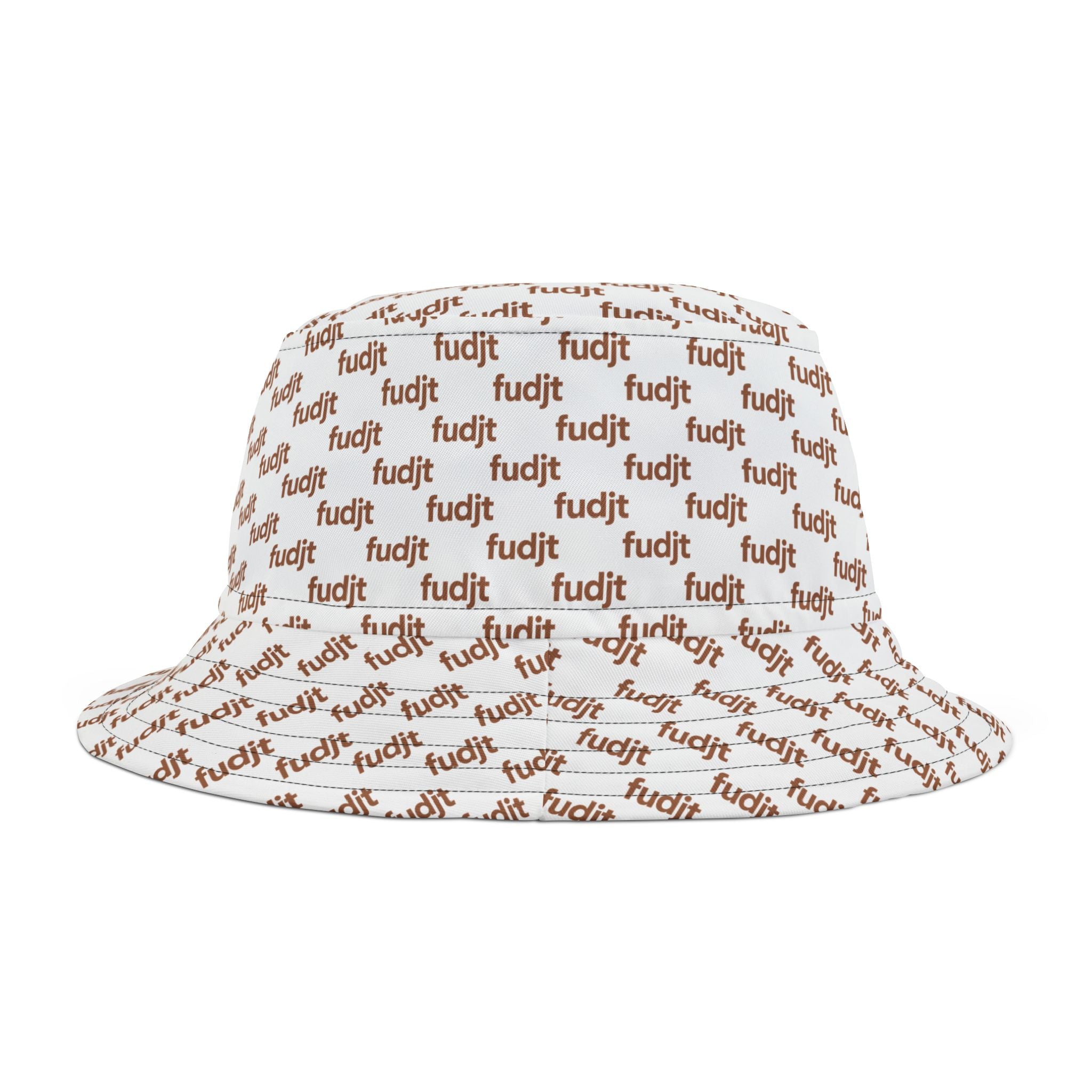 Trendy Brown fudjt All Over on White Bucket Hat