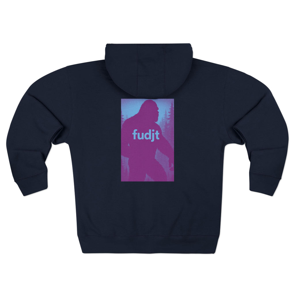 Zip Hoodie with Bigfoot Rising Backside + Light Blue fudjt on Front | 8 Colors