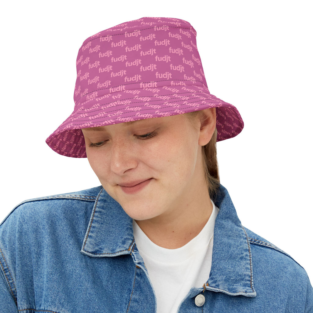 Trendy Pink fudjt All Over on Light Pink Bucket Hat