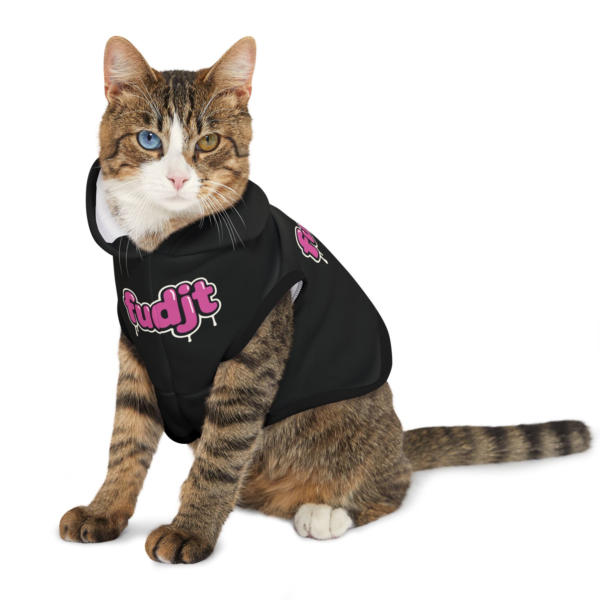 Black fudjt Pet Hoodie with Pink Drip Design