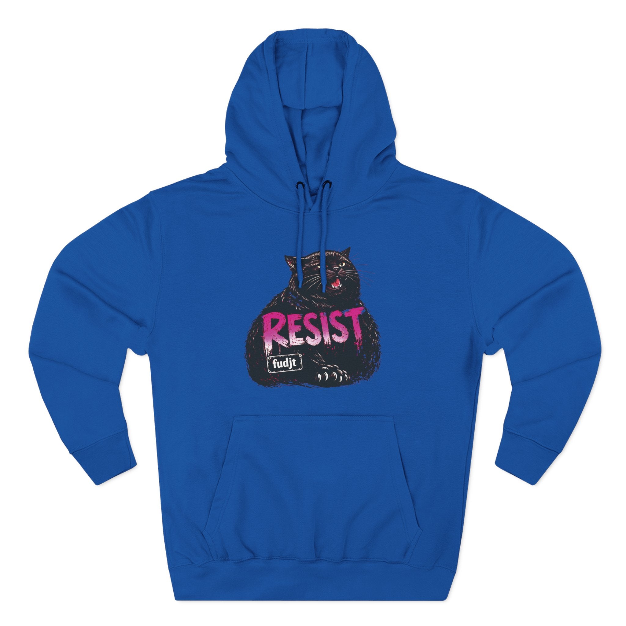 fudjt RESIST Hoodie – Premium Fleece Pullover with Black Pussycat Graphic | 14 Colors