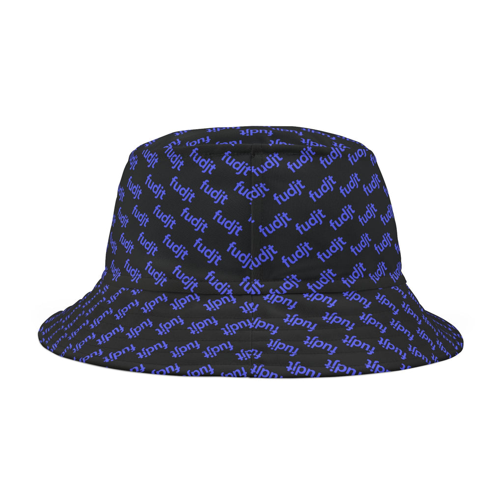 Trendy Light Blue fudjt All Over on Black Bucket Hat