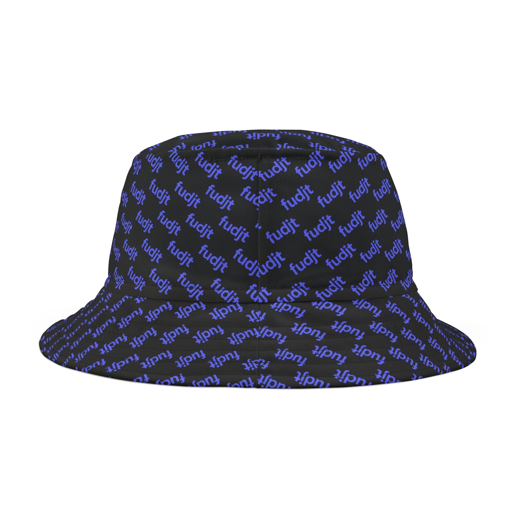 Trendy Light Blue fudjt All Over on Black Bucket Hat