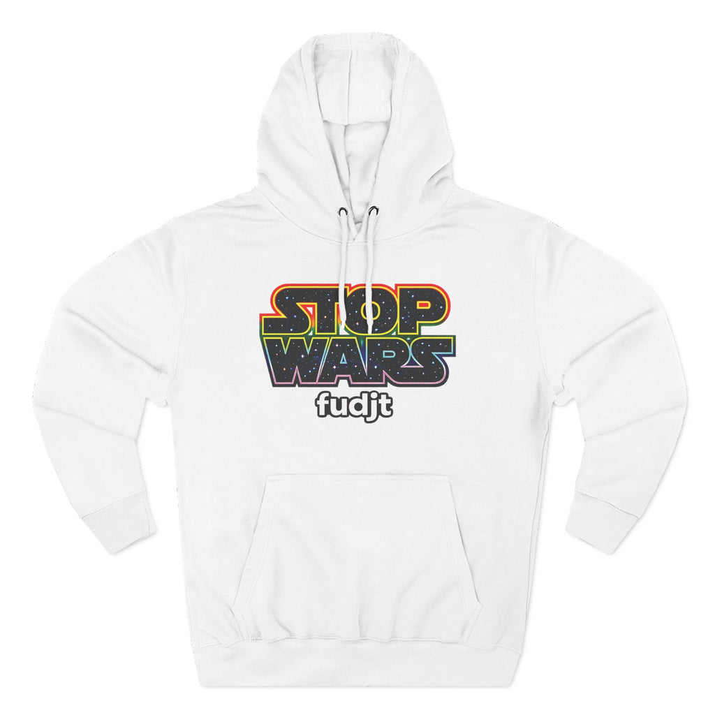 fudjt Stop Wars Hoodie – Premium Fleece Pullover with Retro Protest Graphic, White fudjt | 15 Colors