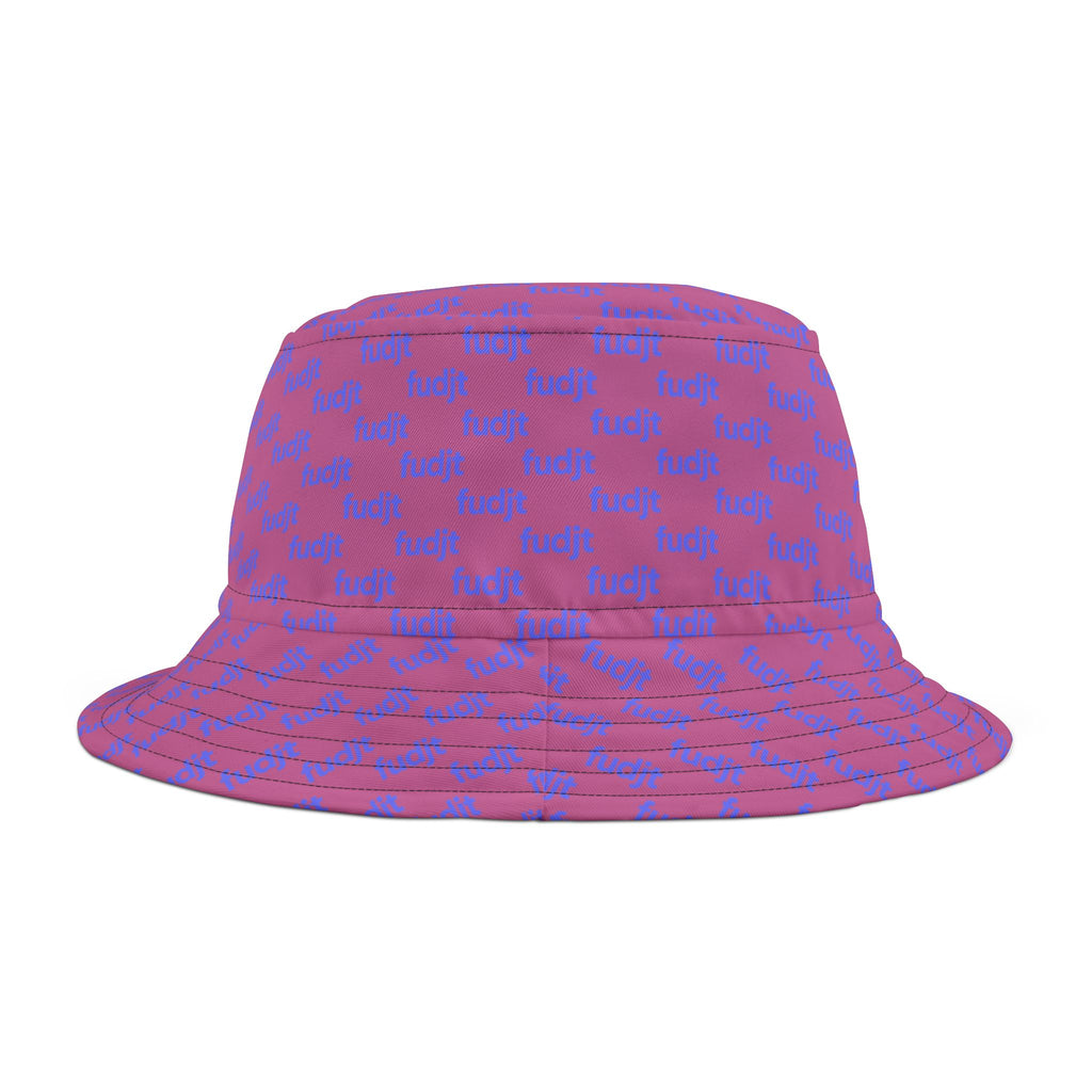 Trendy Light Blue fudjt All Over on Light Pink Bucket Hat