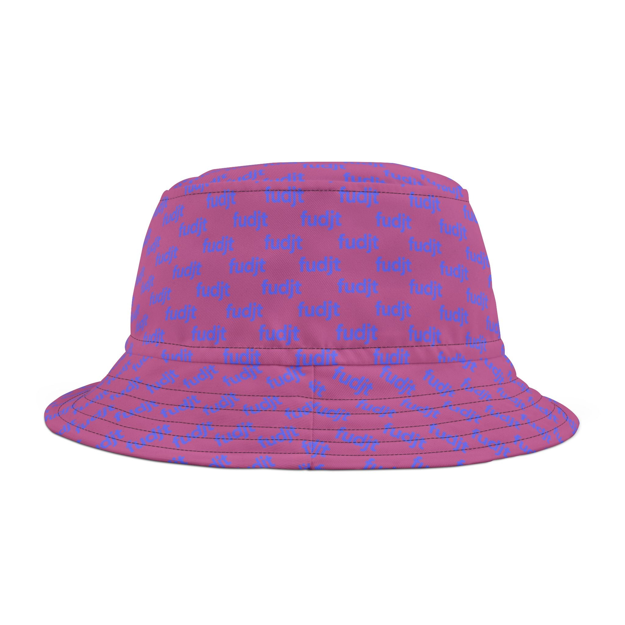 Trendy Light Blue fudjt All Over on Light Pink Bucket Hat