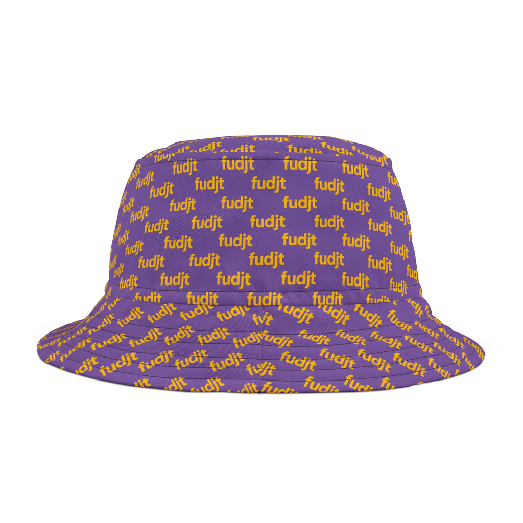 Trendy Yellow fudjt All Over on Light Purple Bucket Hat