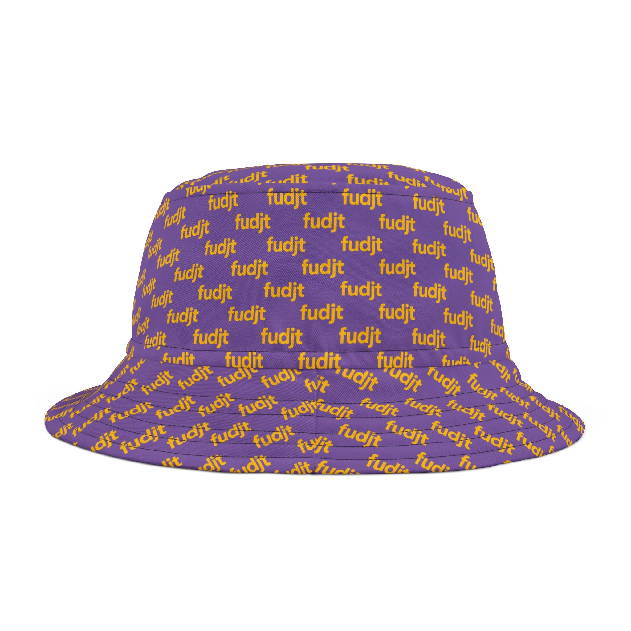 Trendy Yellow fudjt All Over on Light Purple Bucket Hat