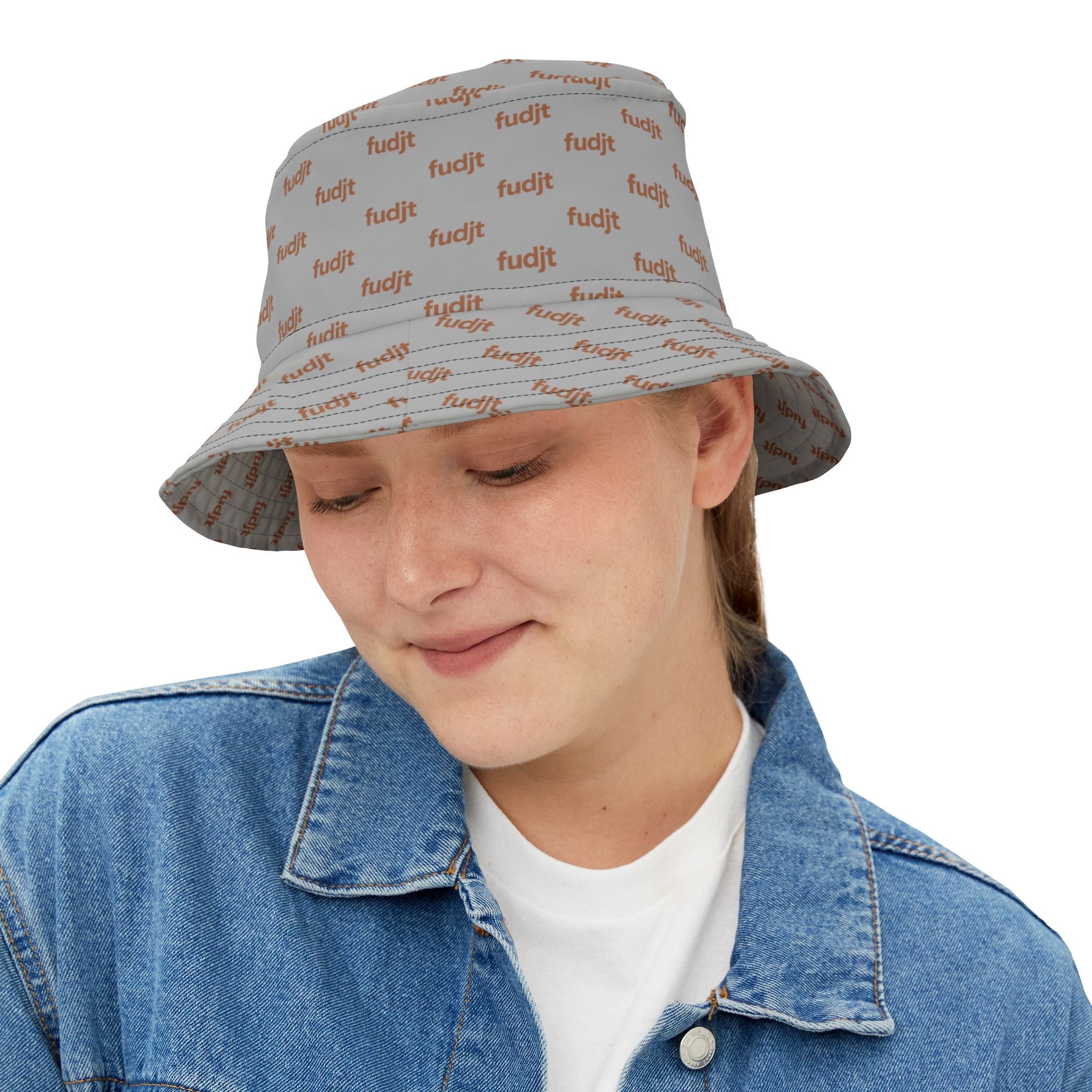 Trendy Brown fudjt All Over on Light Gray Bucket Hat