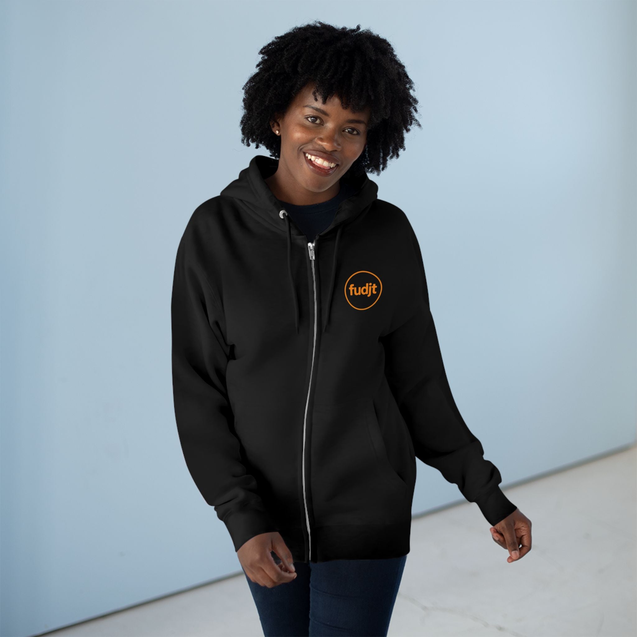 Orange fudjt Circle Zip Hoodie | Front & Back Graphic | 8 Colors