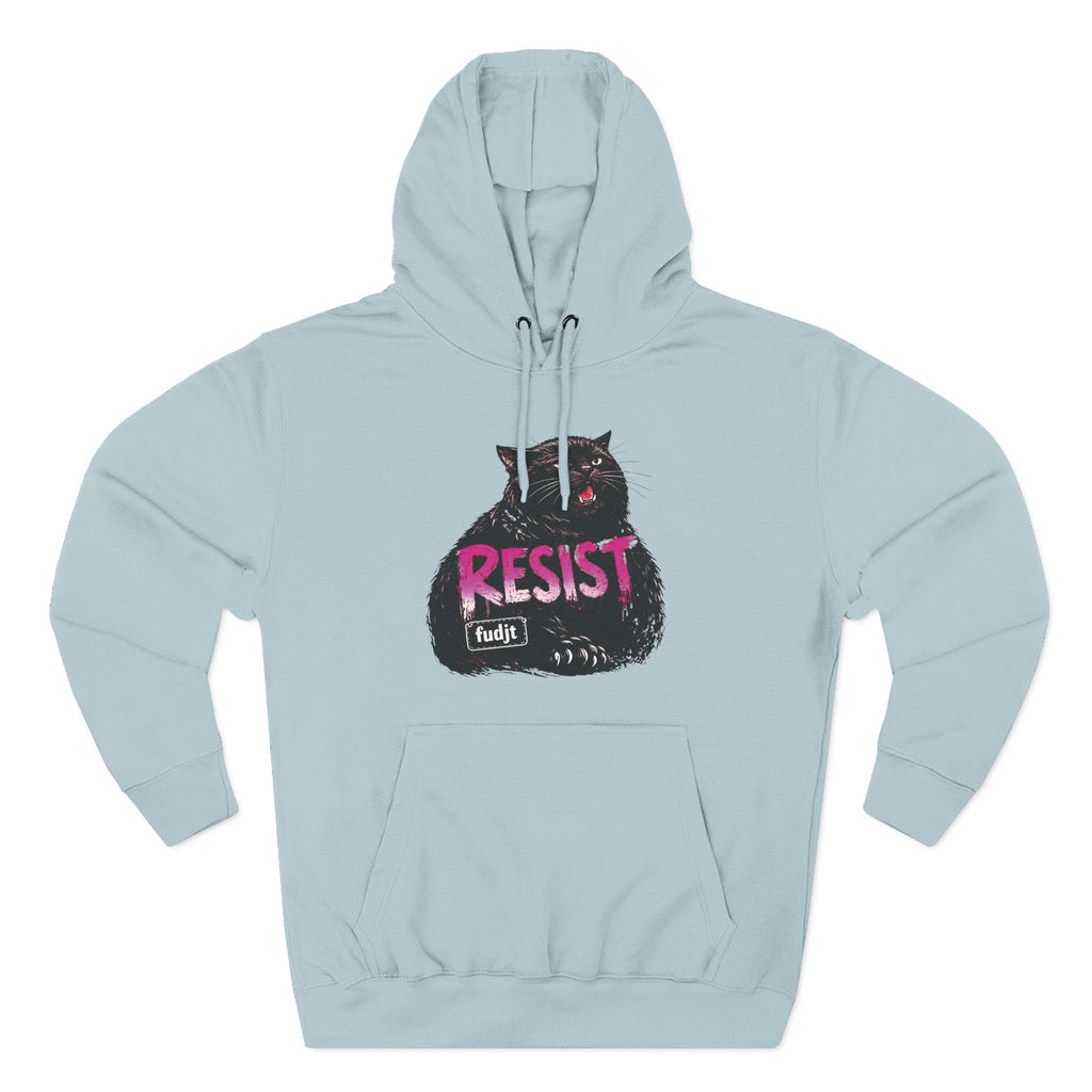 fudjt RESIST Hoodie – Premium Fleece Pullover with Black Pussycat Graphic | 14 Colors